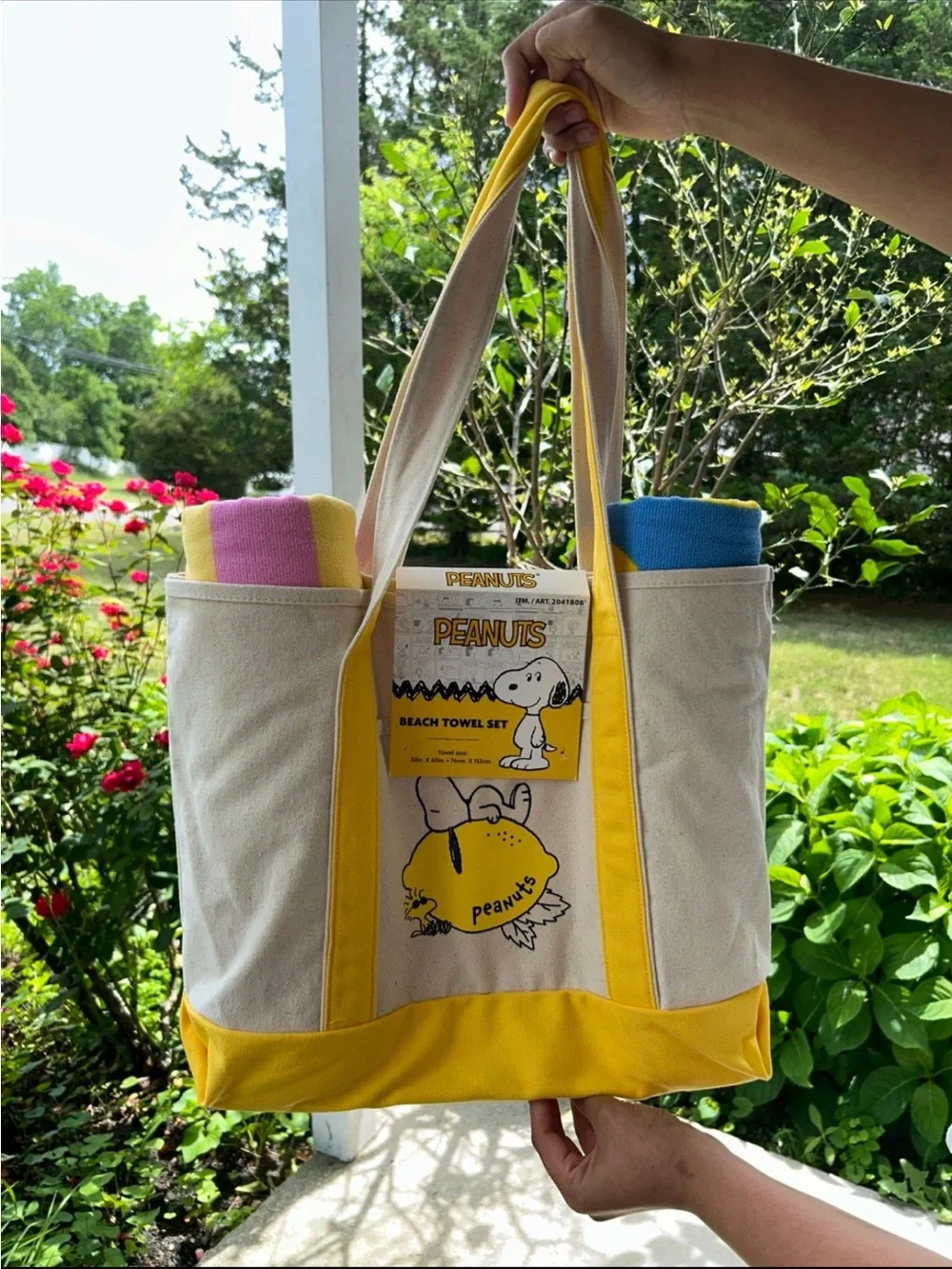 Peanuts Lemon Canvas Tote Beach Towel Set